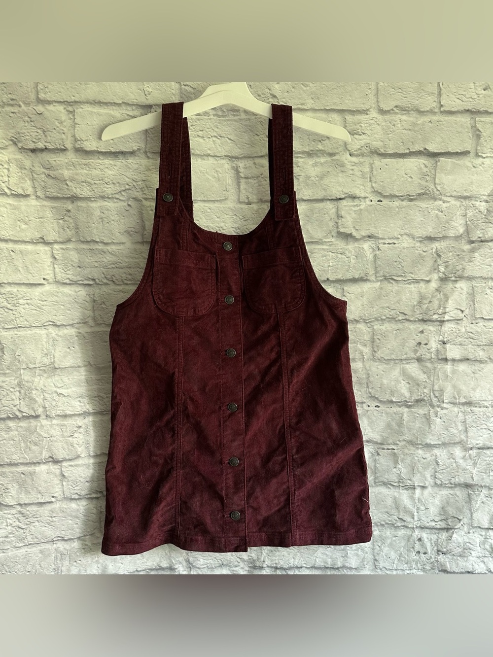 PREOWNED AMERICAN EAGLE MAROON OVERALL DRESS JUMPER WOMENS SMALL S